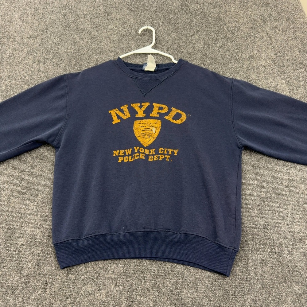 Vintage NYPD Torkia Sweatshirt Mens Navy Blue Cotton Blend Graphic Streetwear